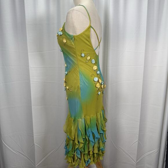 Vintage Sue Wong Size 4 Midi Dress Silk Gown Green Fairy Y2K Floral Whimsical - Picture 7 of 14